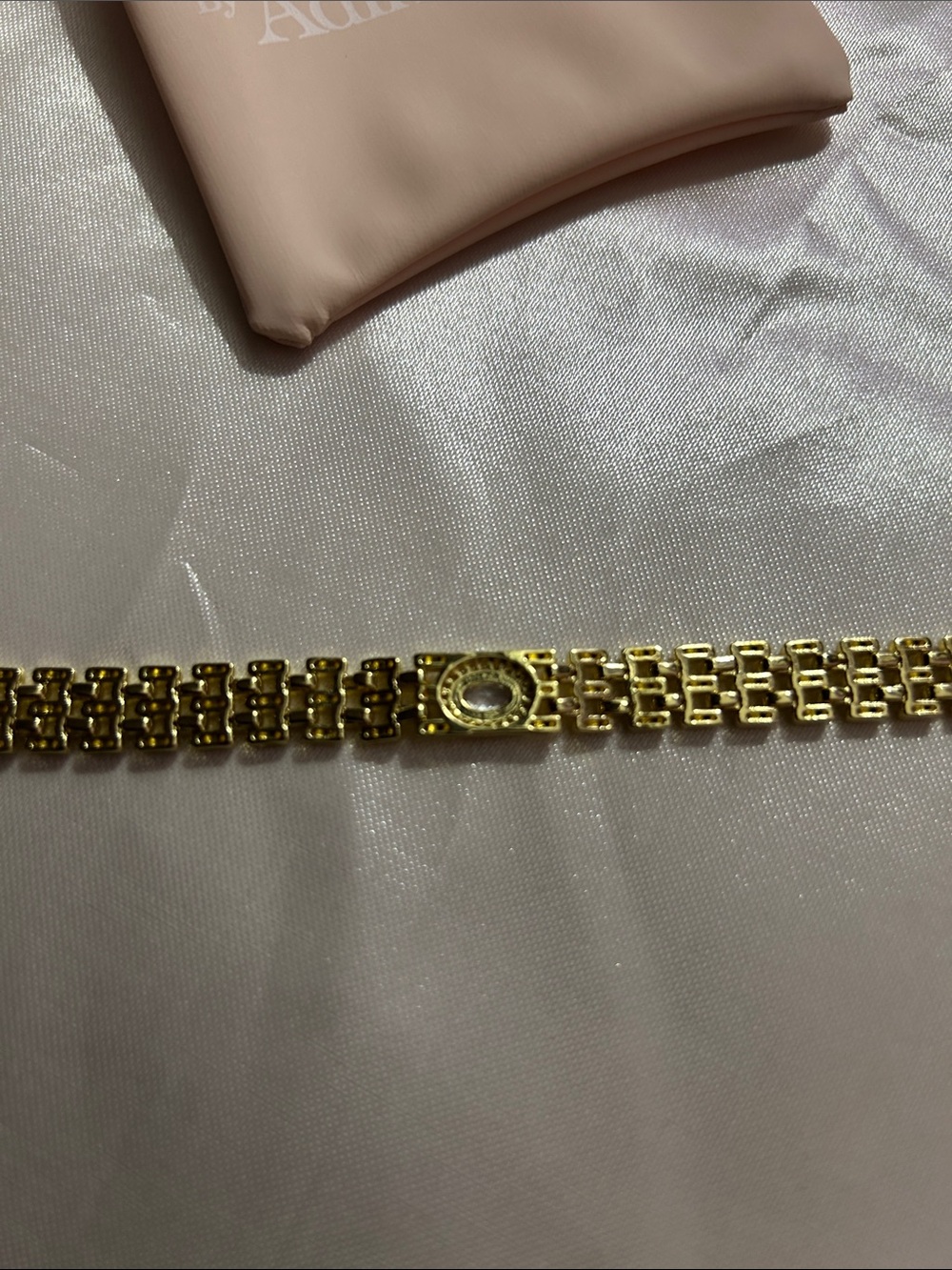 Adina Eden Gold Link Bracelet with Pale Lilac Oval Crystal In a CZ Halo Setting - Picture 4 of 6